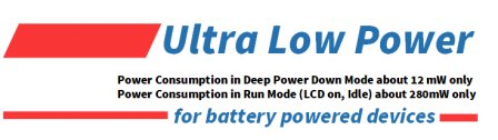 Power Consumption in Deep Power Down Mode about 12 mW only Power Consumption in Run Mode (LCD on, Idle) about 280mW only